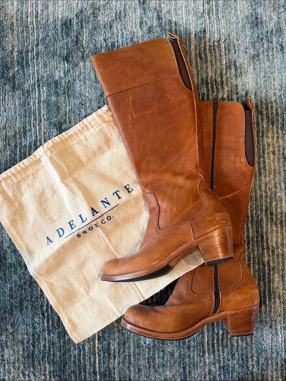 Adelante Shoe Co. Cognac Brown Leather Knee High Boots Size 9